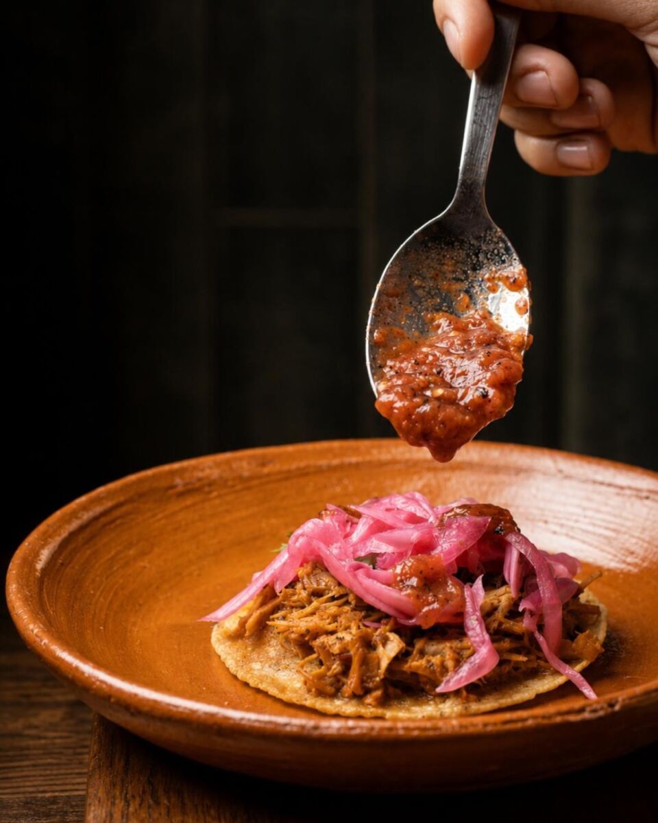 Cochinita pibil con cebolla morada