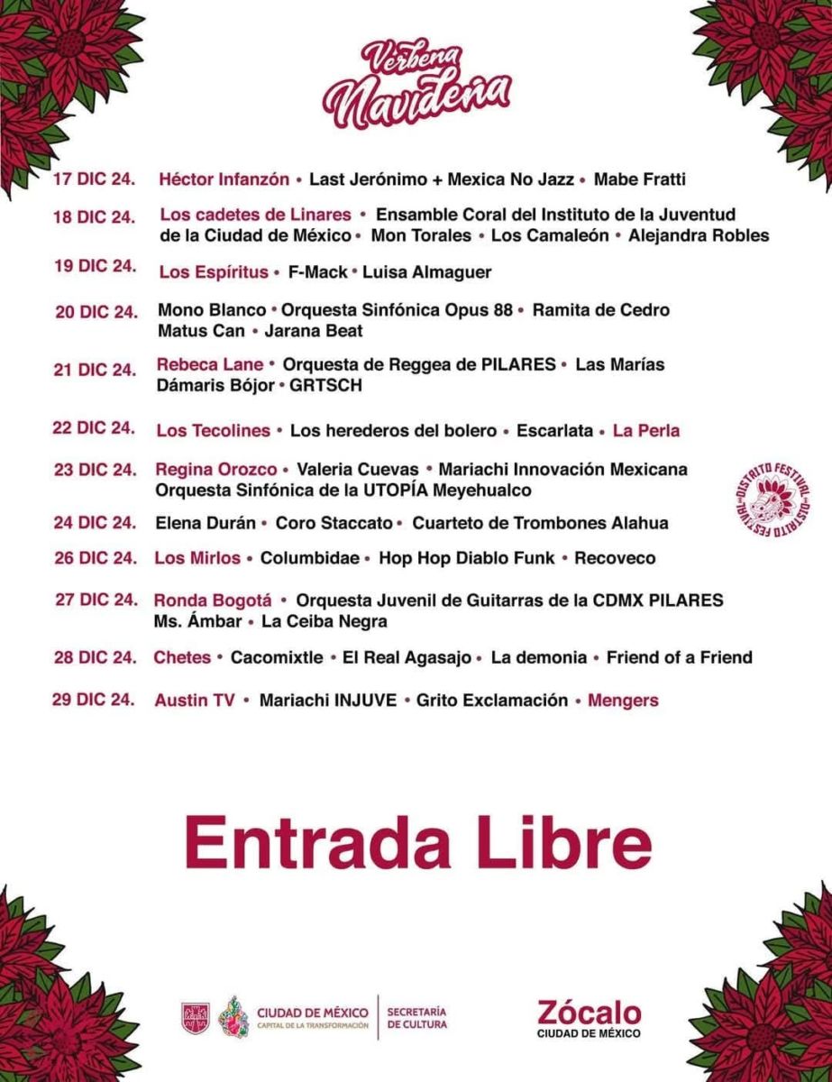 cartelera de actos musicales para la verbena navideña 2024 en la cdmx con 56 artistas