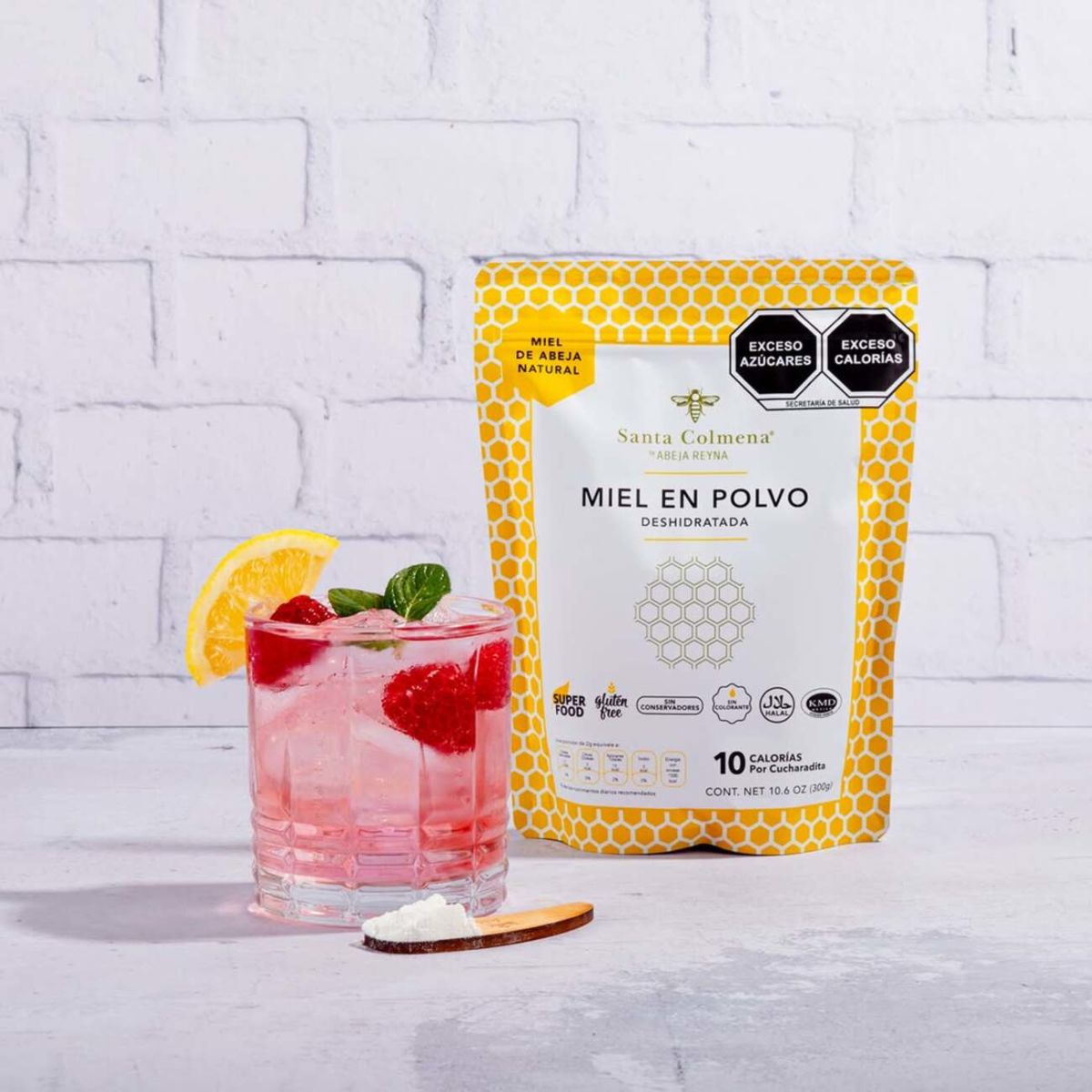 Miel en polvo deshidratada de Abeja Reyna, producto mexicano. 