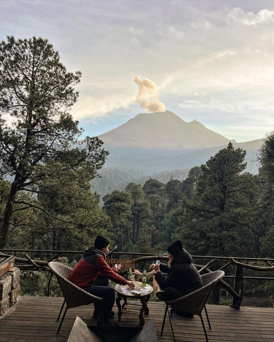 vistas al popocatépetl desde Aldea Pachamama