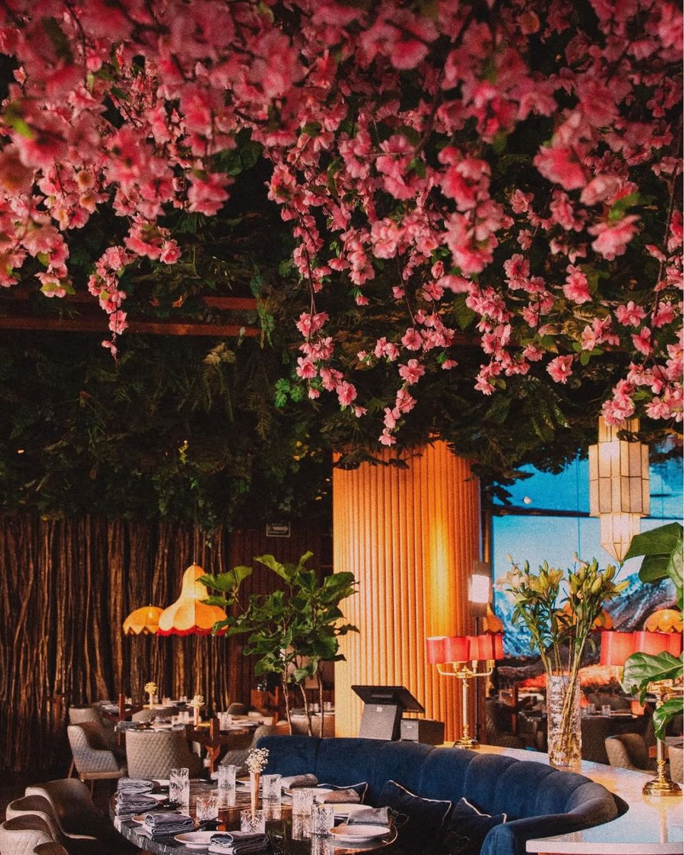 Azia es un espacio sofisticado que destaca por el contraste de la modernidad con la delicadeza de los cerezos