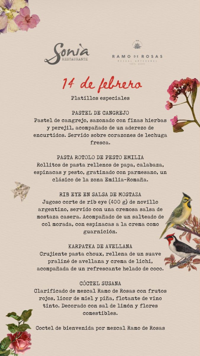 Menú de San Valentín de Sonia