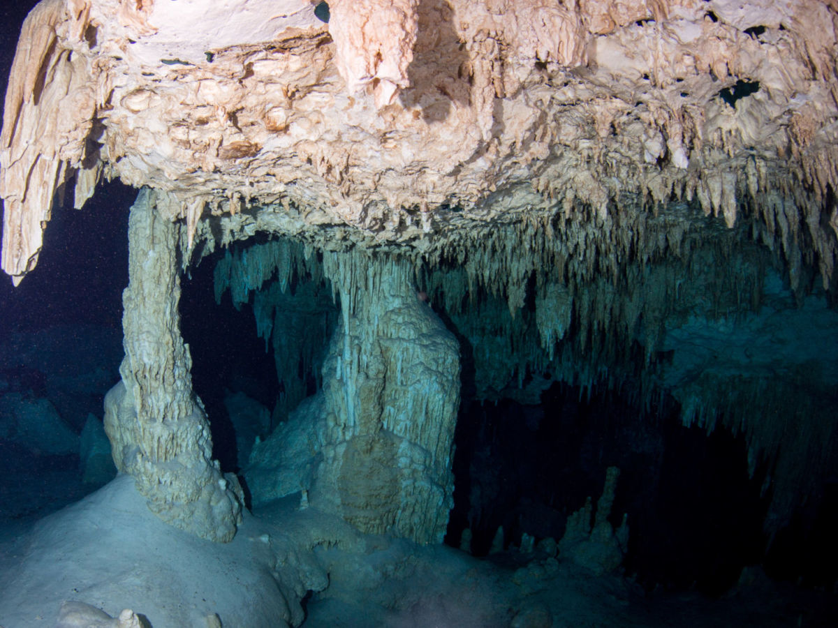 El Cenote Dos Ojos está compuesto por cuevas donde hay estalactitas y estalagmitas