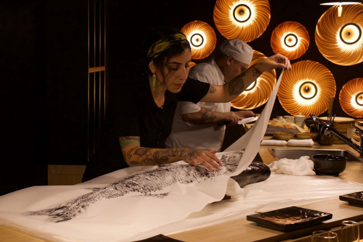 Gyotaku, arte japonés, impresión con tinta. 