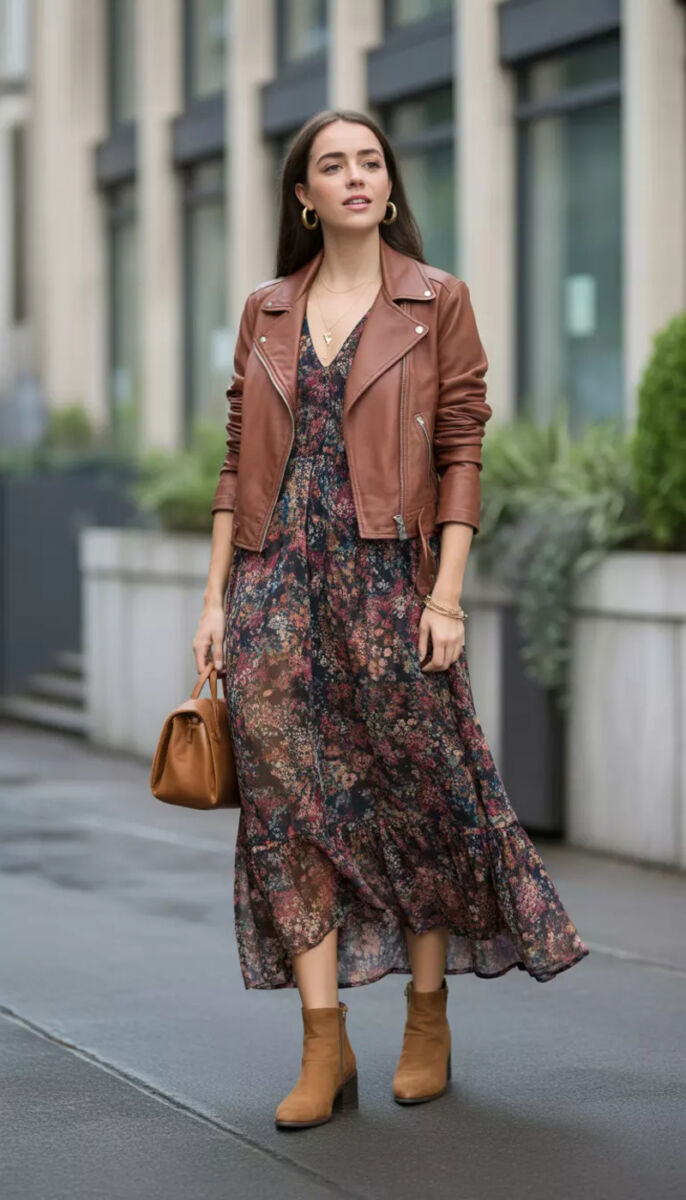 Vestido maxi floral con botas