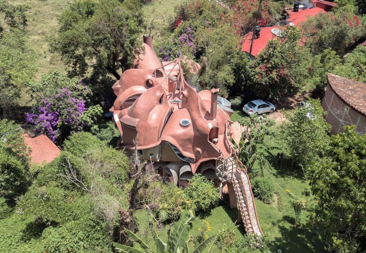 La casa pulpo existe, una rara construcción que está en un bosque de niebla, frente a un río cerca de la CDMX
