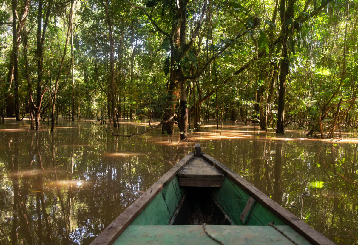 lancha navegando entre ríos en Leticia, Colombia