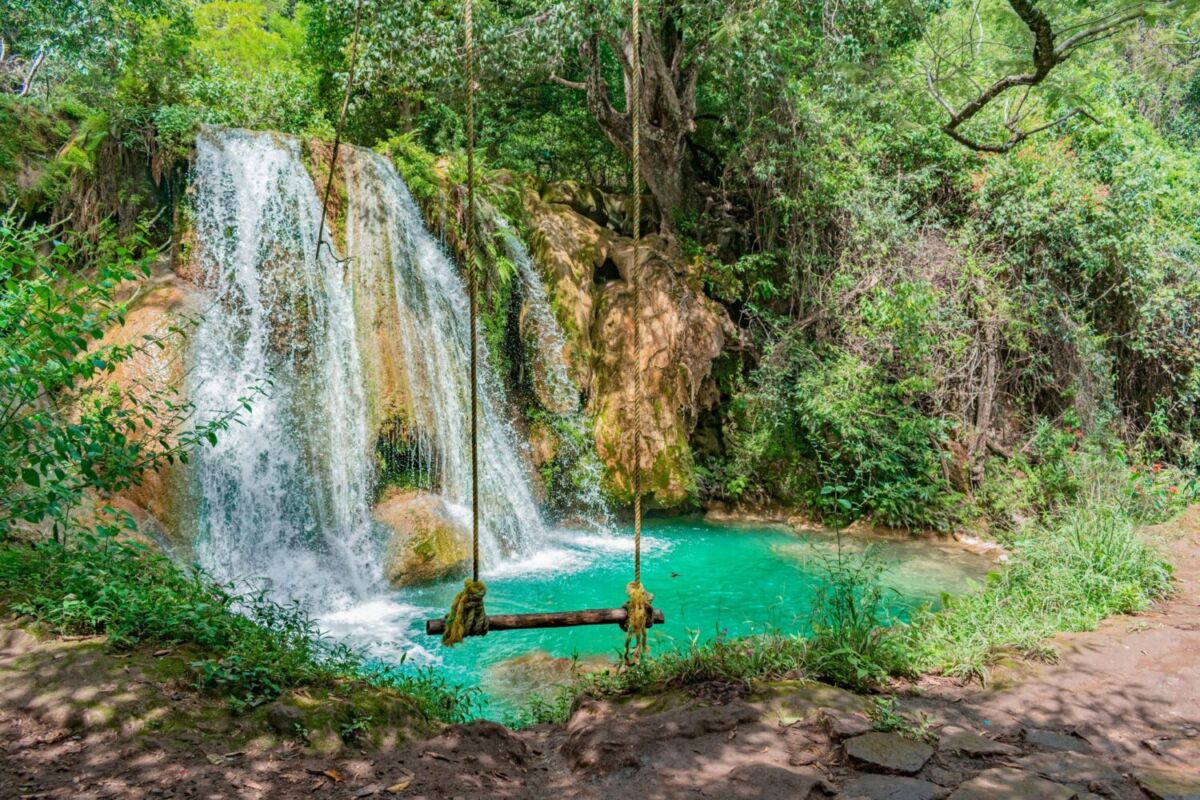 Caída de agua entre la vegetación de Taxco.