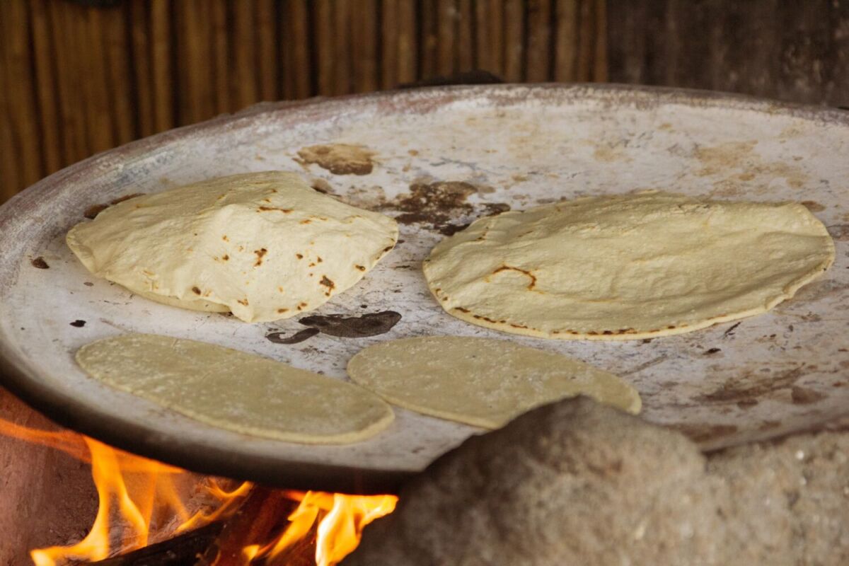 comal con tortillas de maíz