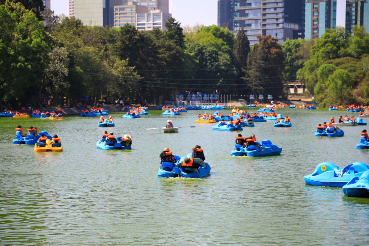 grupo de personas paseando en lancha por un lago 