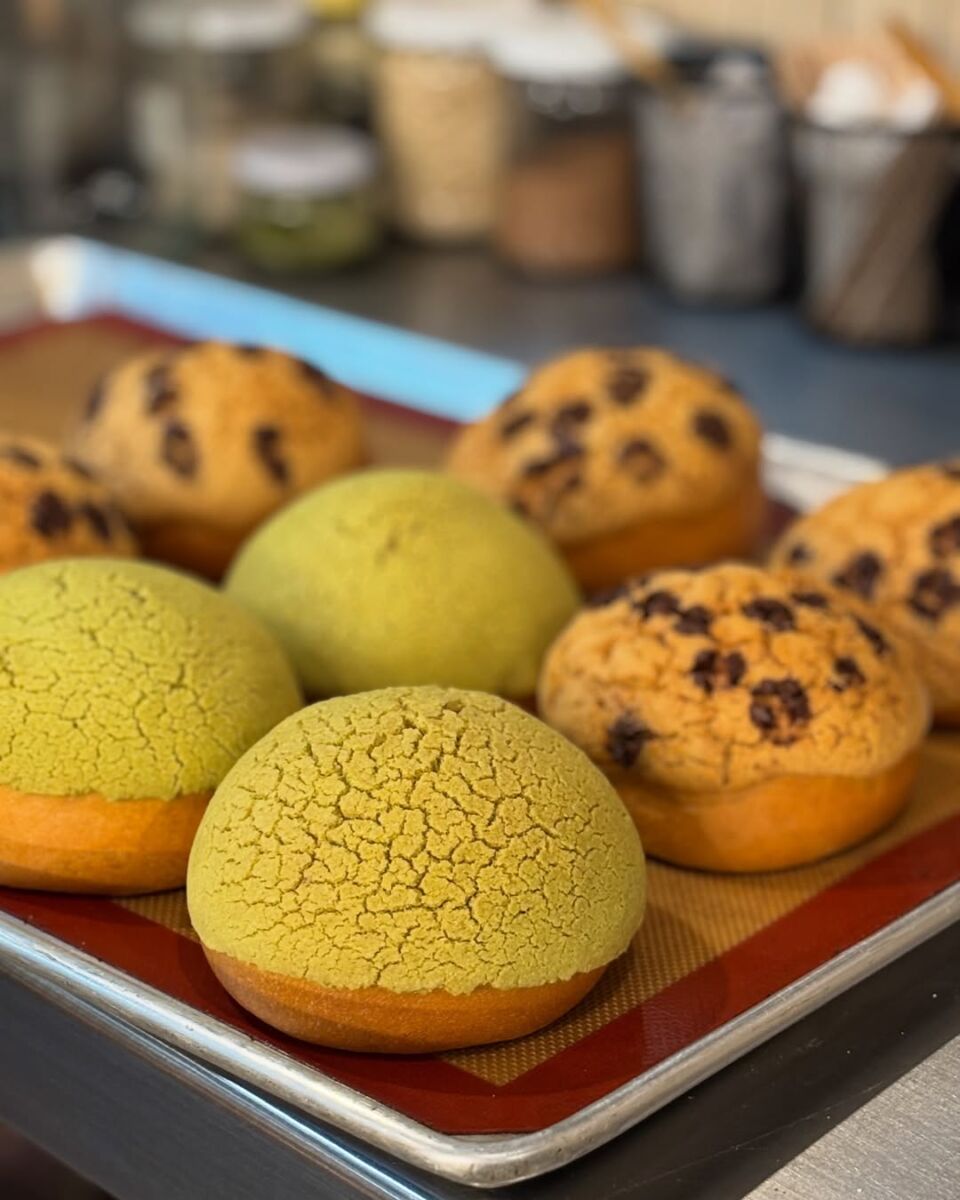 Conchas de matcha y con chispas de chocolate