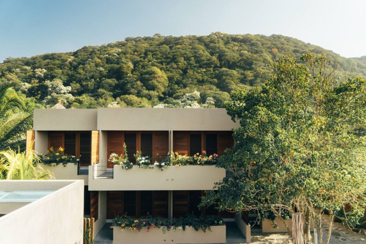 hotel escondido en un cerro lleno de vegetación 