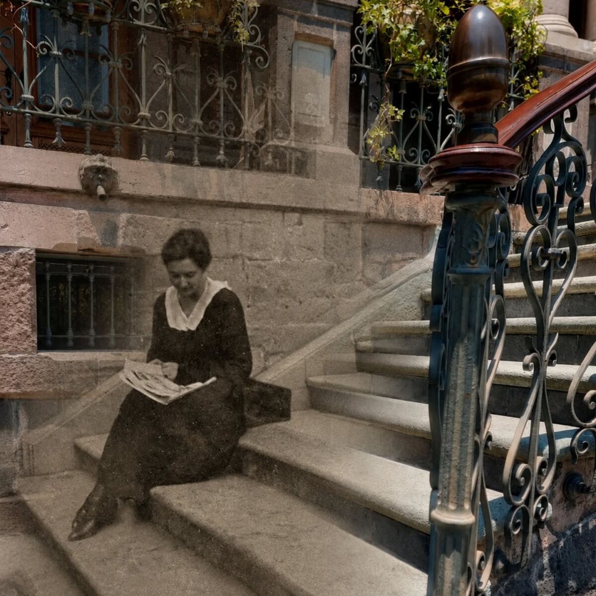Mujer en las escaleras de Casa Rivas Mercado