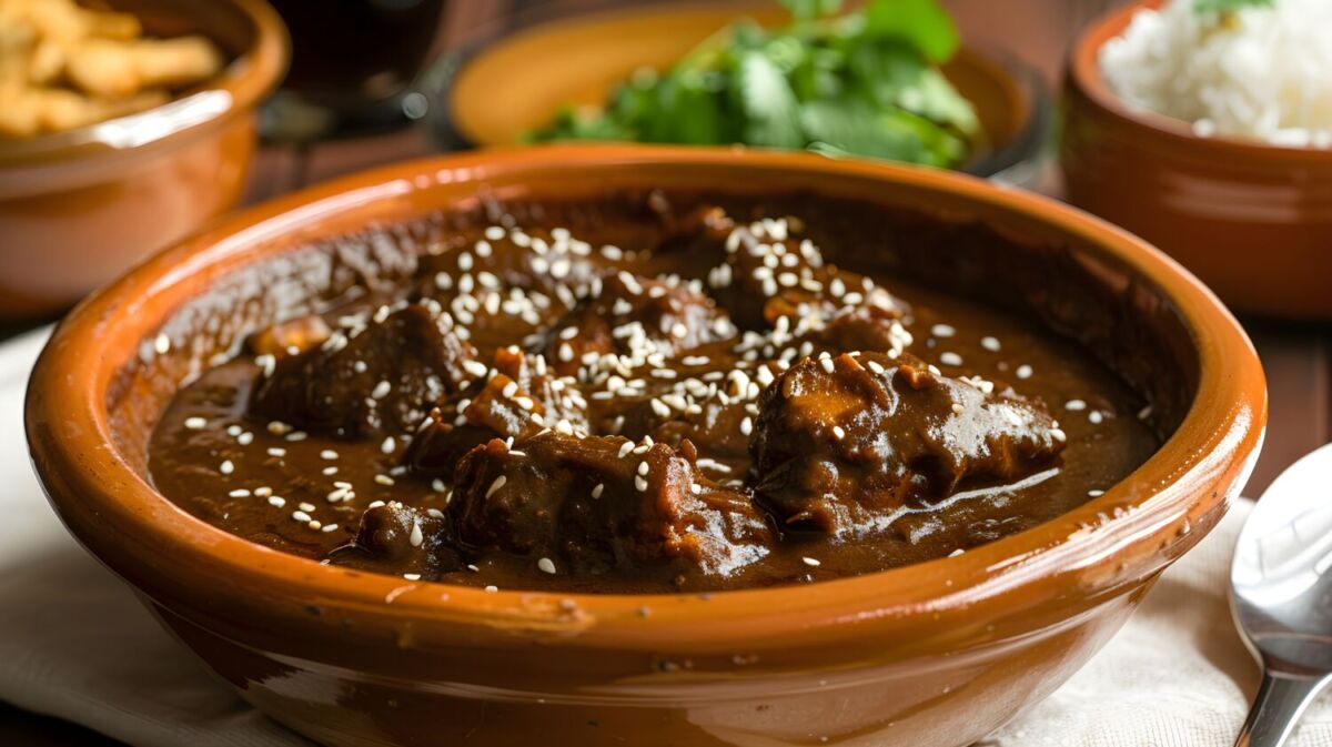 mole prieto en un plato de barro 