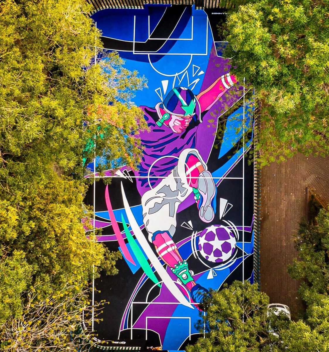 Vista aérea de las canchas de fútbol en el Parque San Lorenzo en la Col. Del Valle