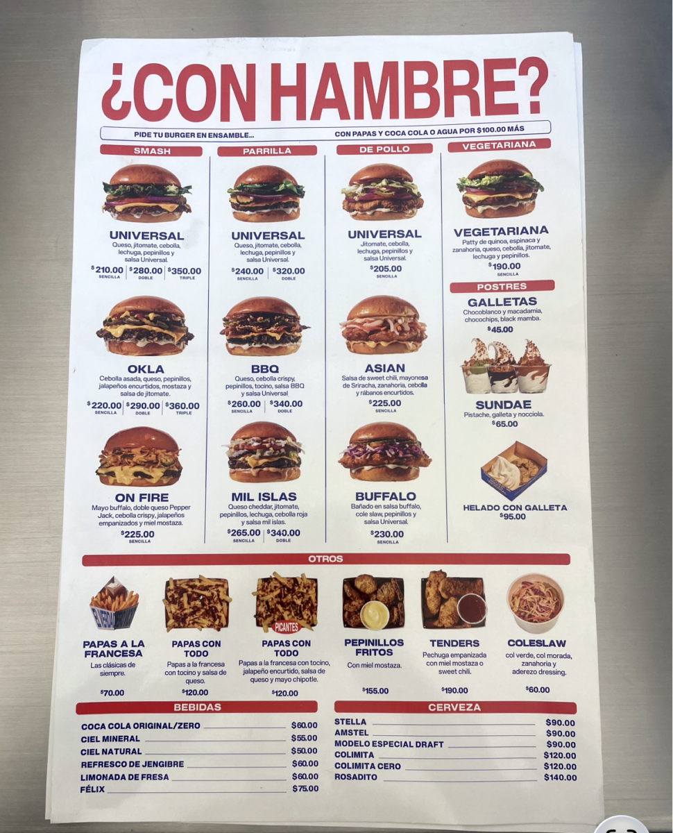 Menú de el Universal de Hamburguesas 