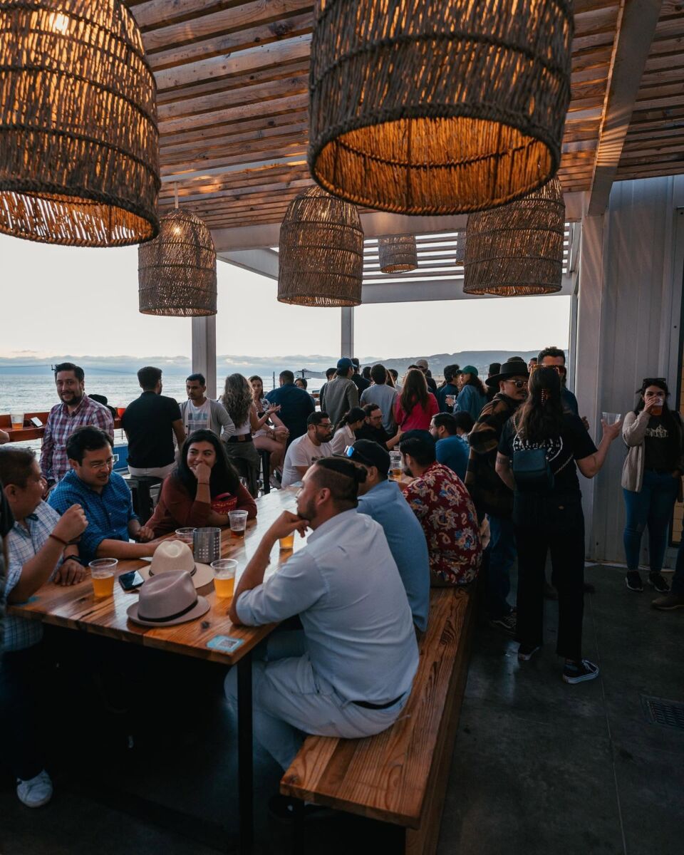 Grupo de amigos disfrutando e atardecer en Wendlandt Tasting Room El Sauzal