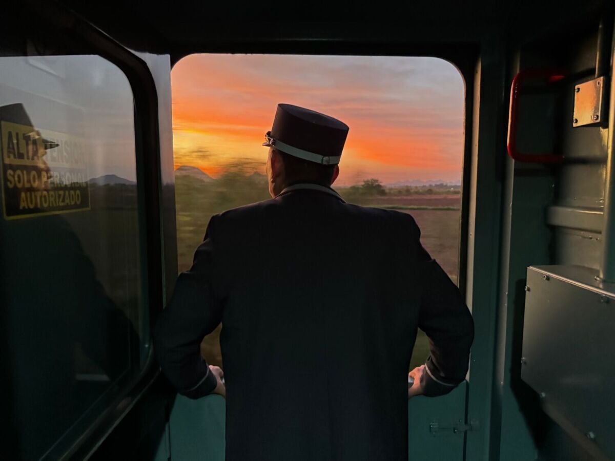 conductor de un tren admirando el paisaje 