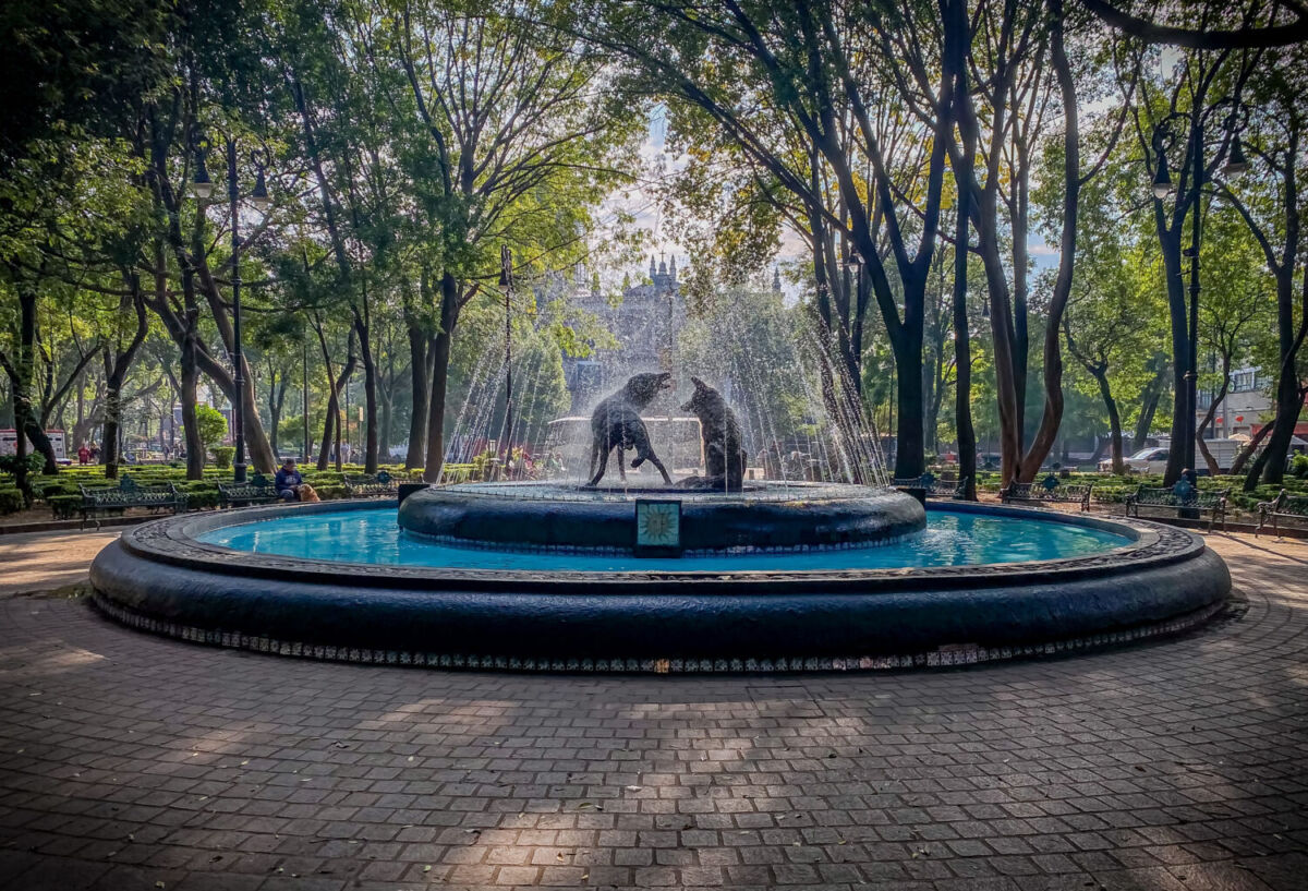 Fuente de los Coyotes encendida