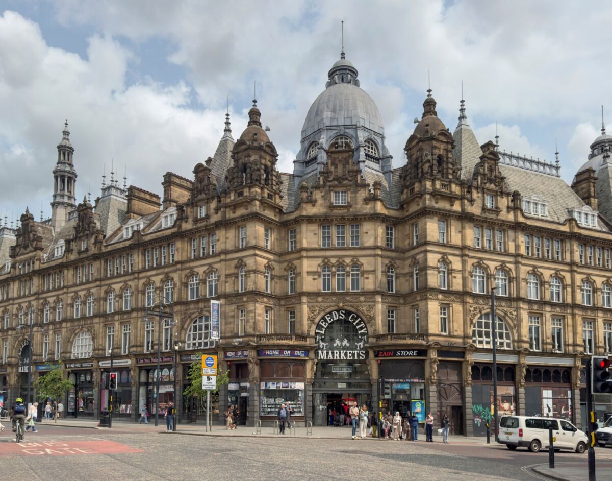 Entrada al Leeds Kirkgate Market en Leeds, Inglaterra