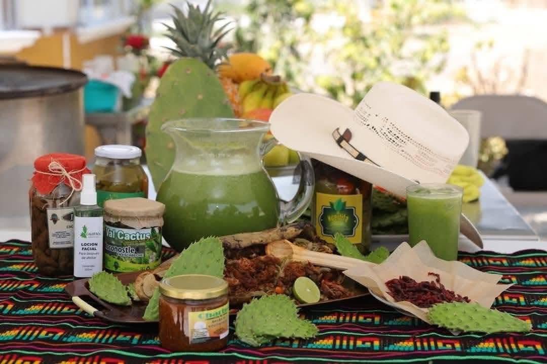 Variedad de productos derivados del nopal en la Expo Nopal de Valtierrilla, Guanajuato 
