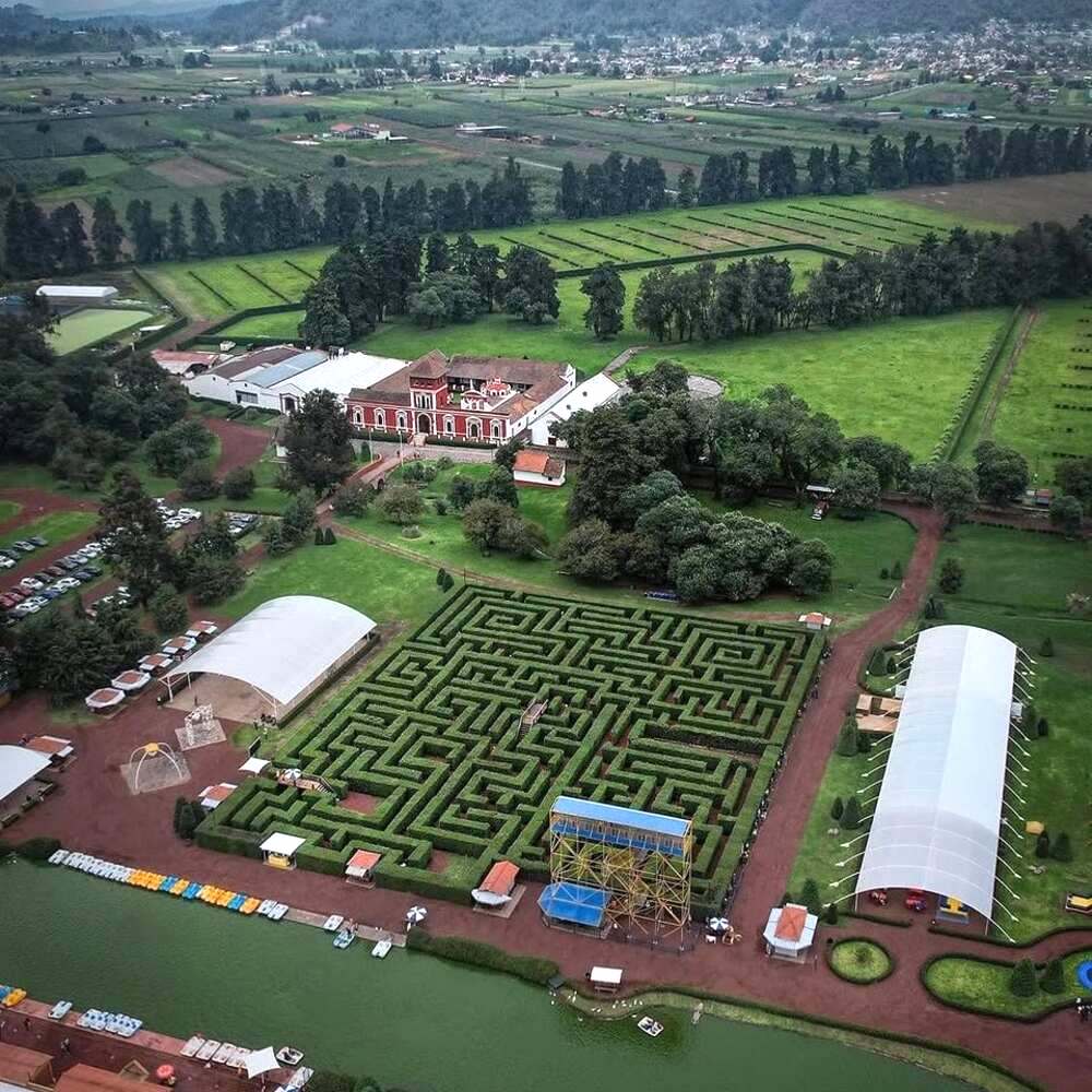 Vista aérea de la Hacienda Panoaya y su laberinto inglés