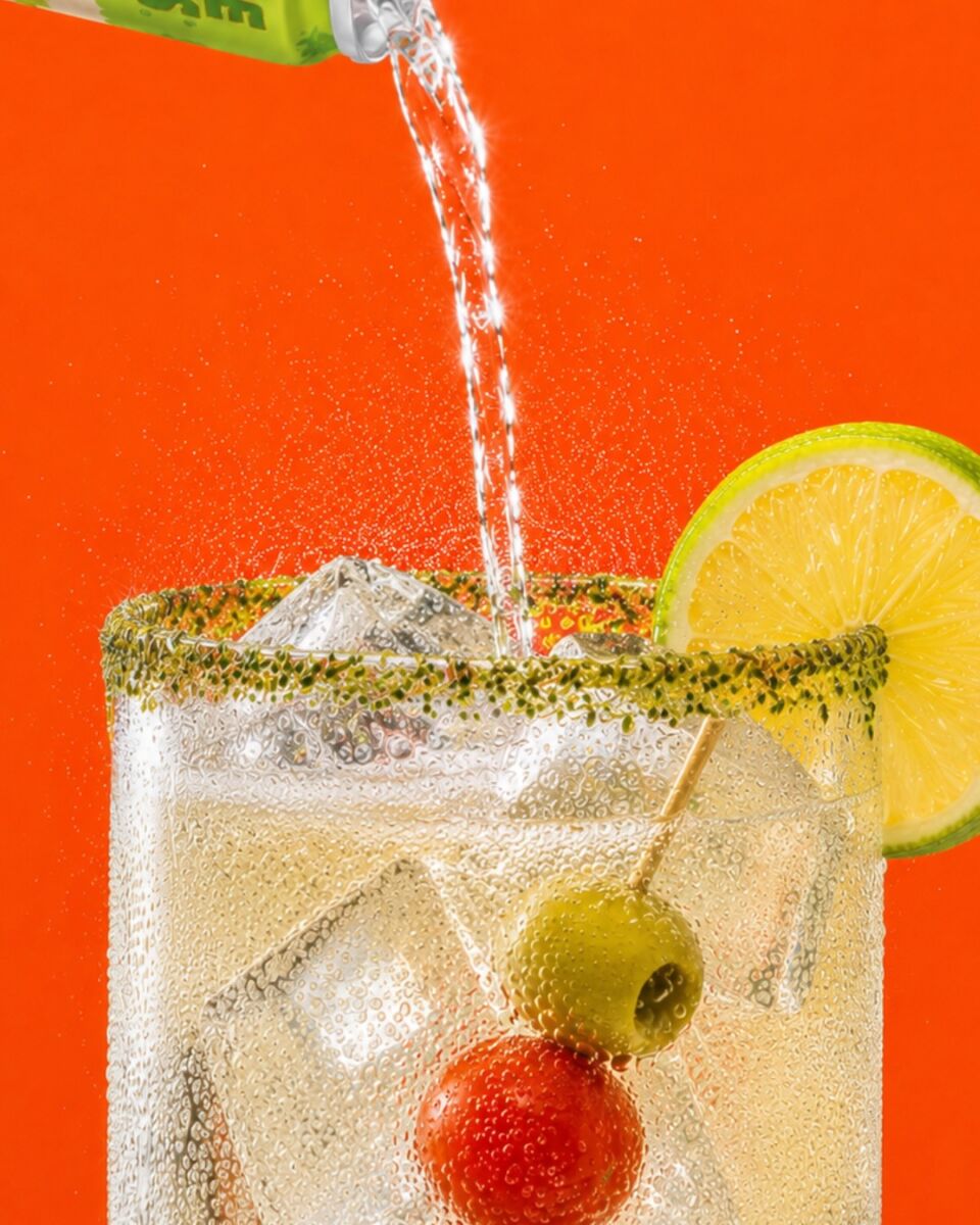 close up coctel con escarchado y aceituna