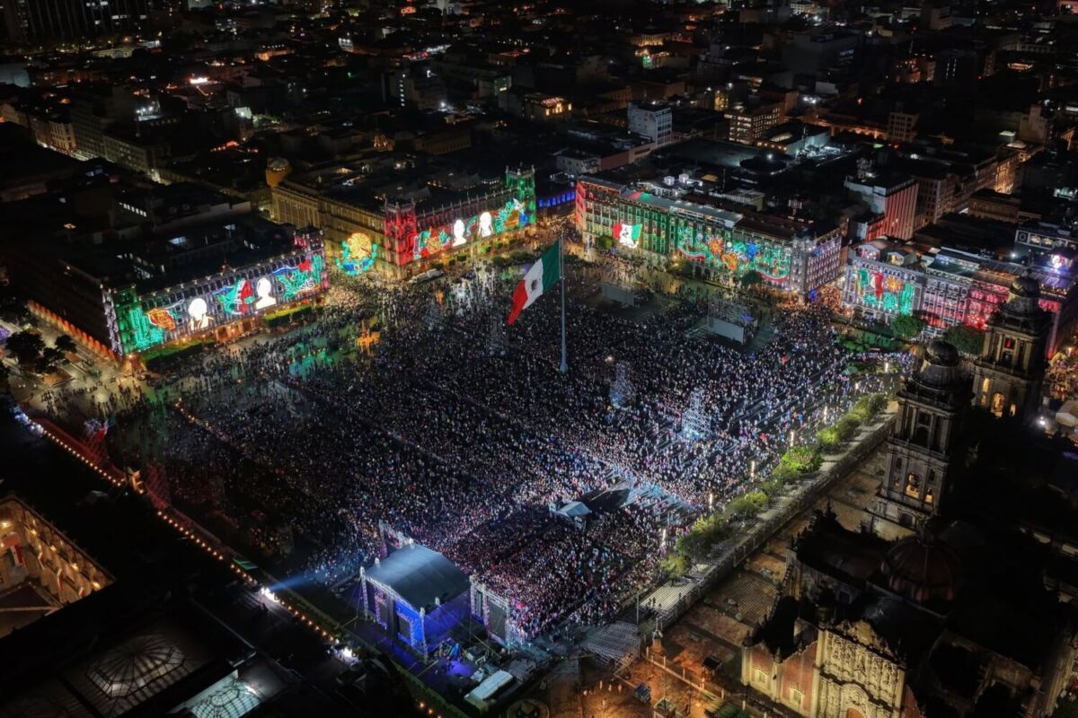 Vista aérea del Zócalo en la celebración del Grito de la Independencia