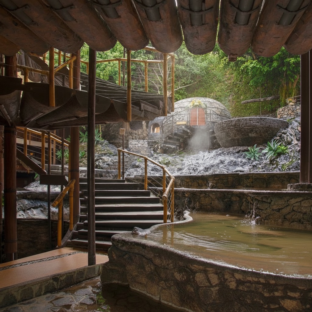 Temazcal de piedra con aguas termales